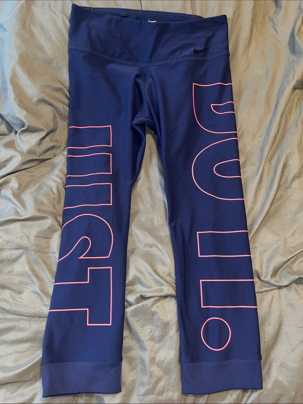 Nike Navy Capri Leggings with Pink Outline Logo